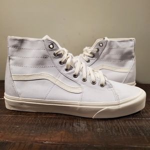 Vans SK8 HI Canvas High Top Skateboard Shoes Mens 12 All White Eco Rubber Sole